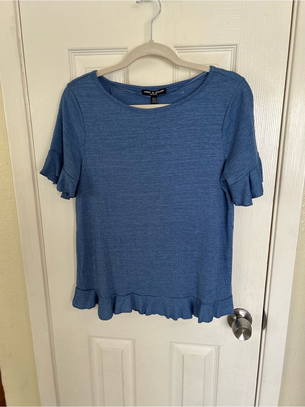 croft & barrow Heathered Blue Short Sleeve Ruffle Top